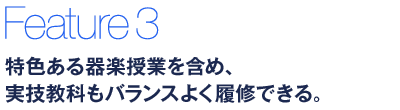 特色ある器楽授業を含め、実技教科もバランスよく履修できる。
